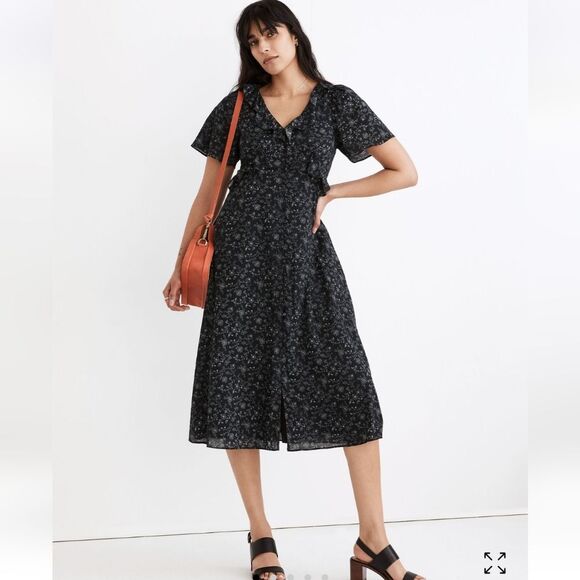 Madewell Black Floral Midi Dress - Picture 1 of 9
